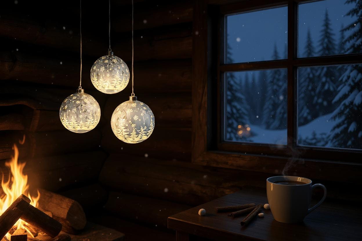 formano LED Hänger Weihnachtskugel Ø 12 cm, Farbglas, Ice-Optik, Timer + Batteriebox, Frosty-Silber