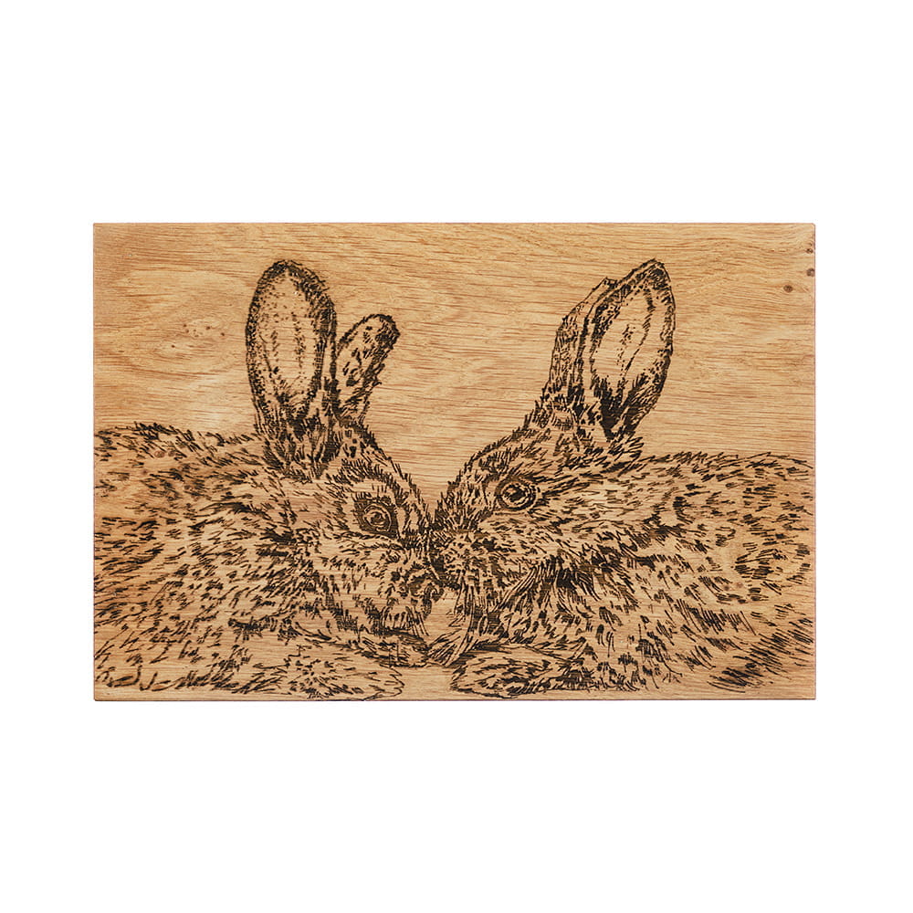 Scottish Eiche Servierbrett 30 cm - Küssende Kaninchen 30 x 20 cm