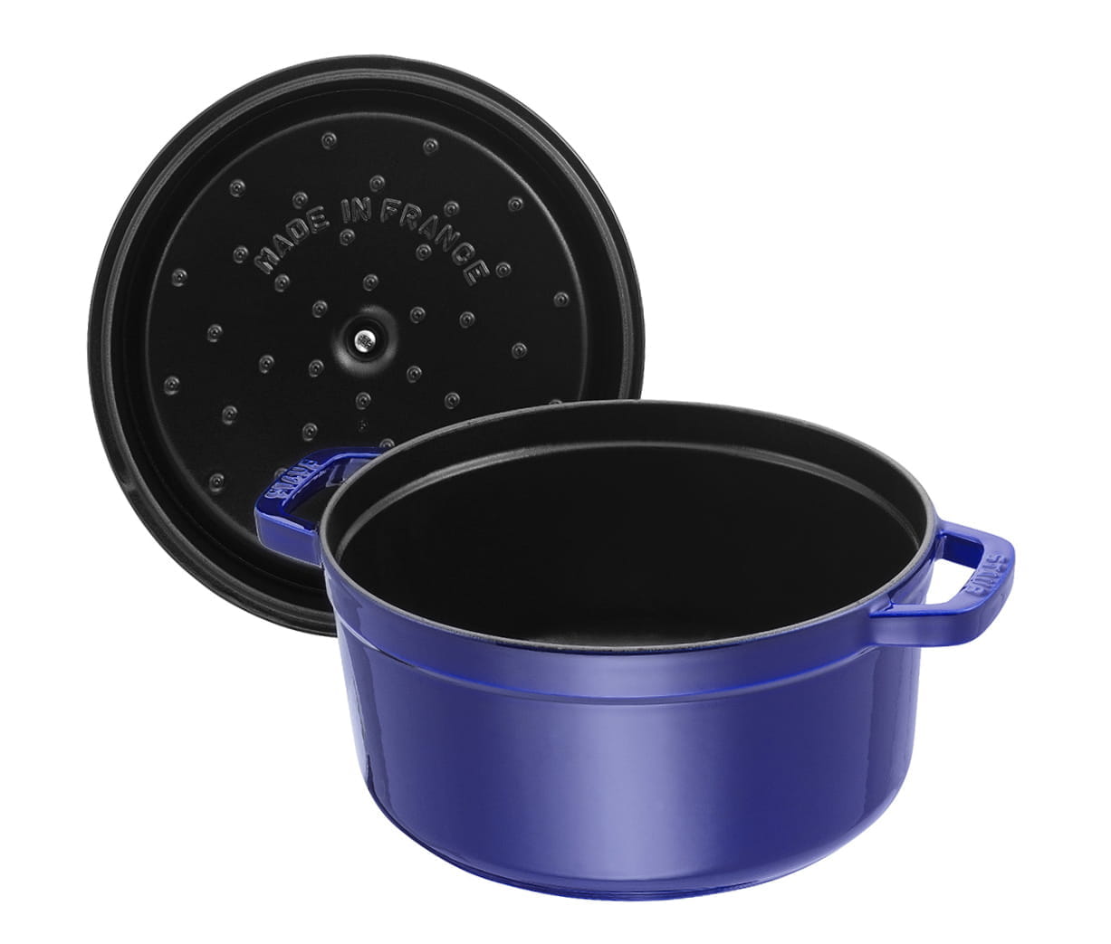 Staub Cocotte Bräter Gusseisen rund 28cm blau offen