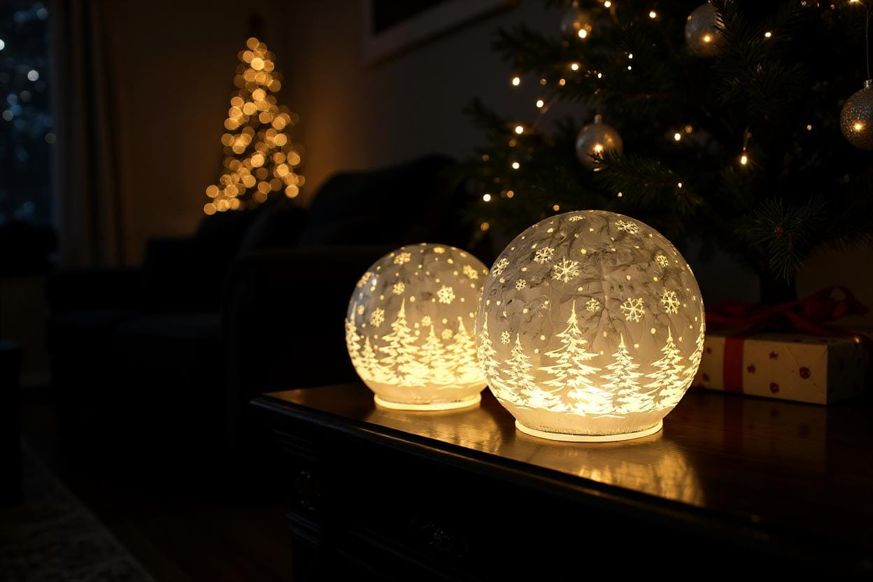 formano Weihnachtskugel 10 cm, Farbglas silber in geeister Optik, mit LED-Licht & Timer, winterl. Dekor