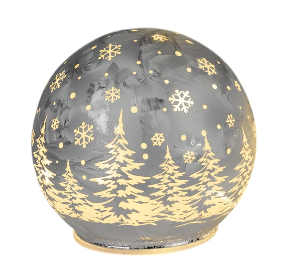 formano Weihnachtskugel 10 cm, Farbglas silber in geeister Optik, mit LED-Licht & Timer, winterl. Dekor