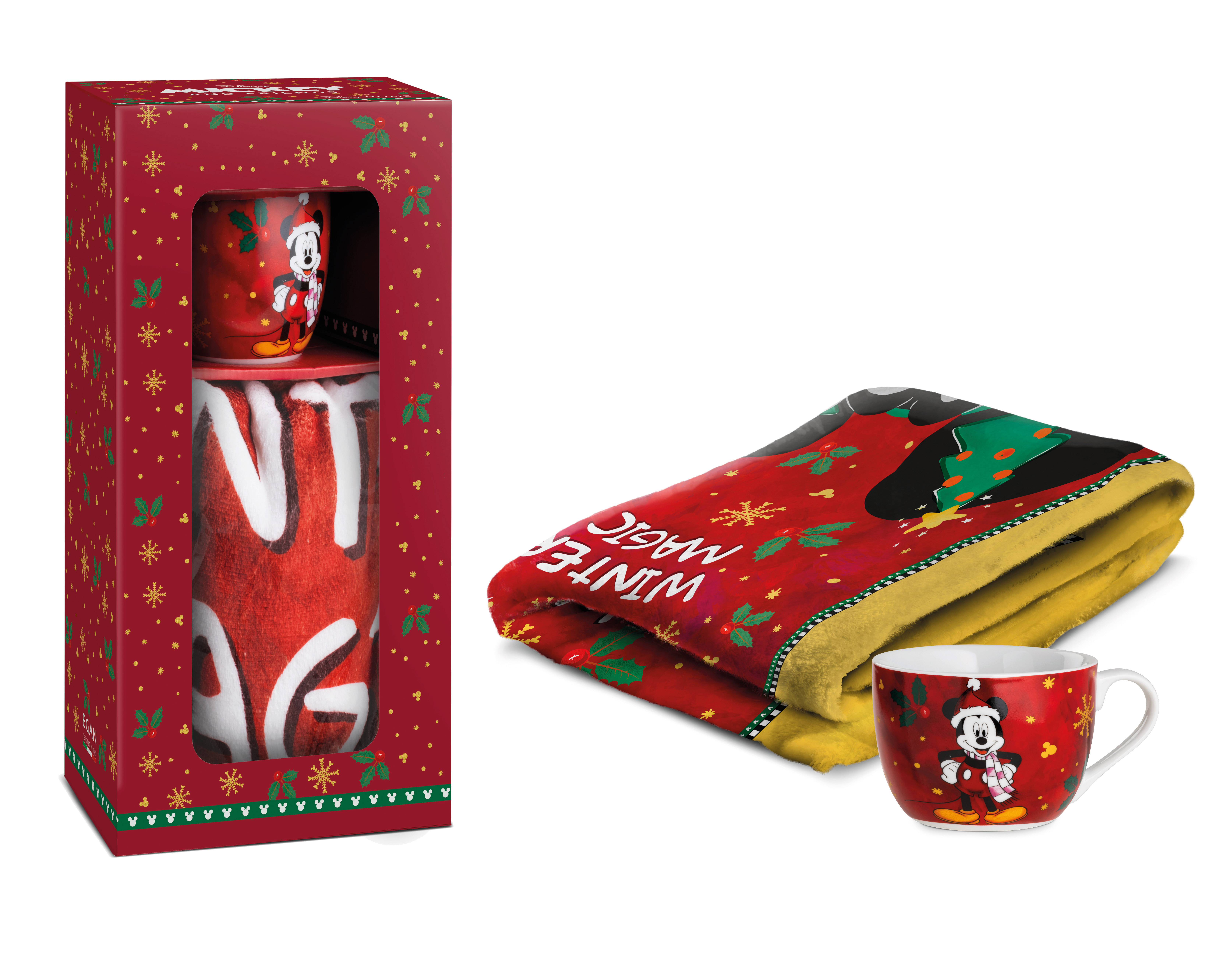 Gilde Disney Geschenkset Decke & Cappucinotasse Mickey Mouse - Winter Magic