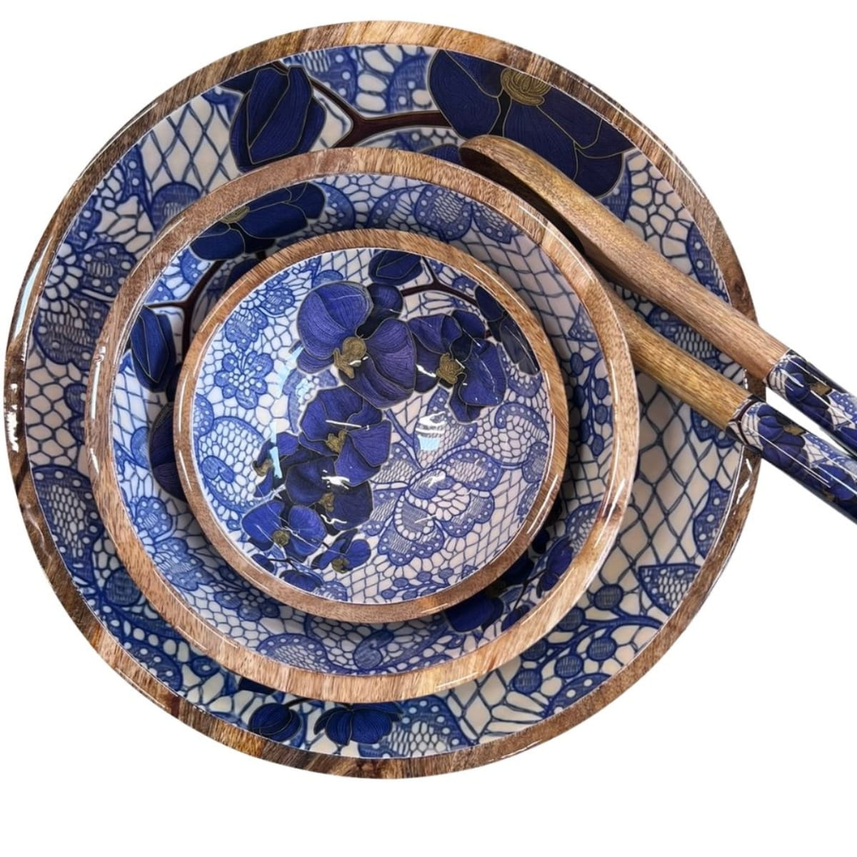 byRoom Mangoholz Schüssel Blue Lace Ø 25 cm
