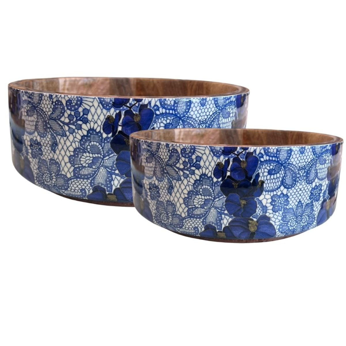 byRoom Mangoholz Schüssel-Set Blue Lace, 2-teilig, 23cm & 30cm
