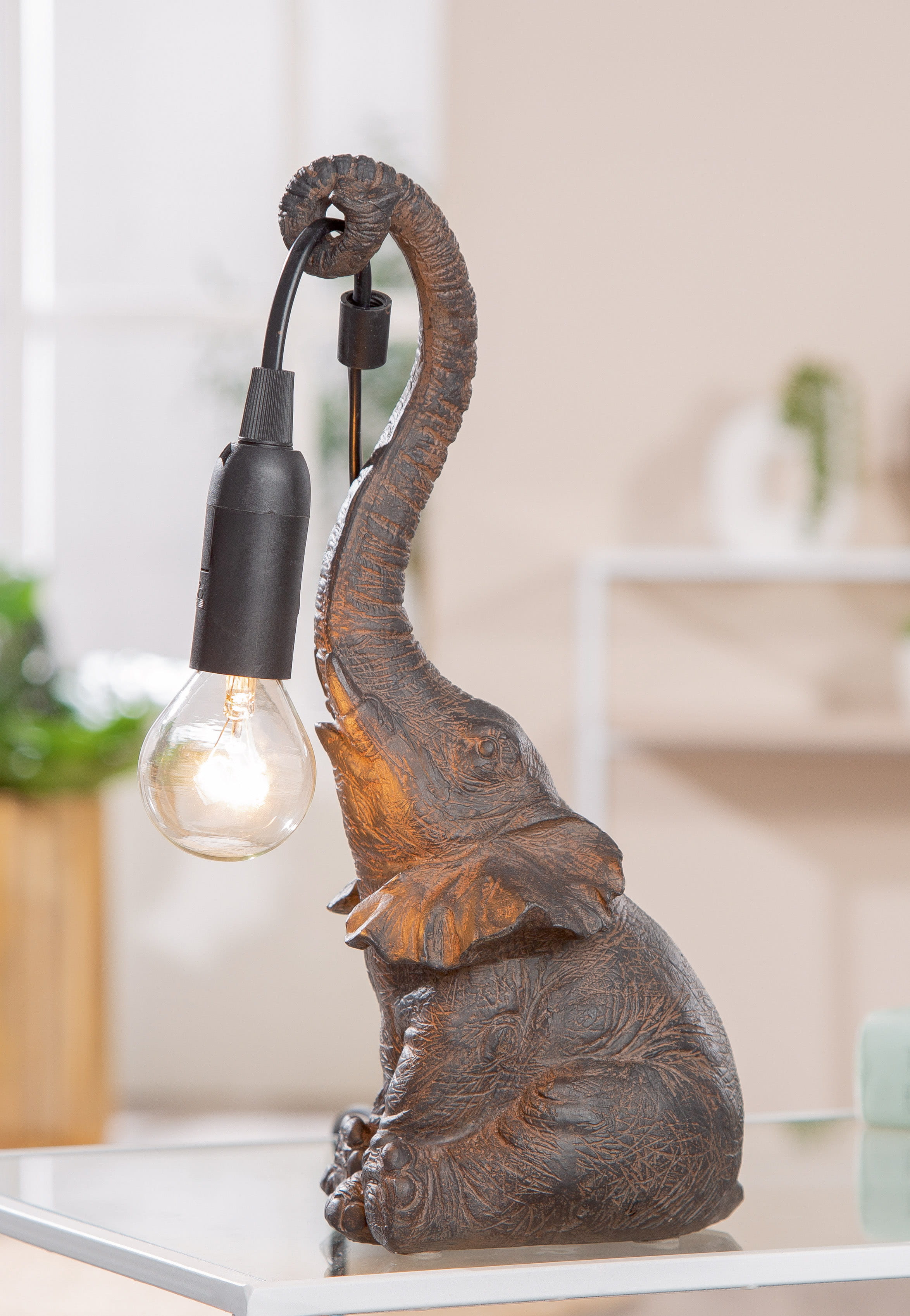 Gilde Tischleuchte Elefant "Elefante" Kunstharz 28cm