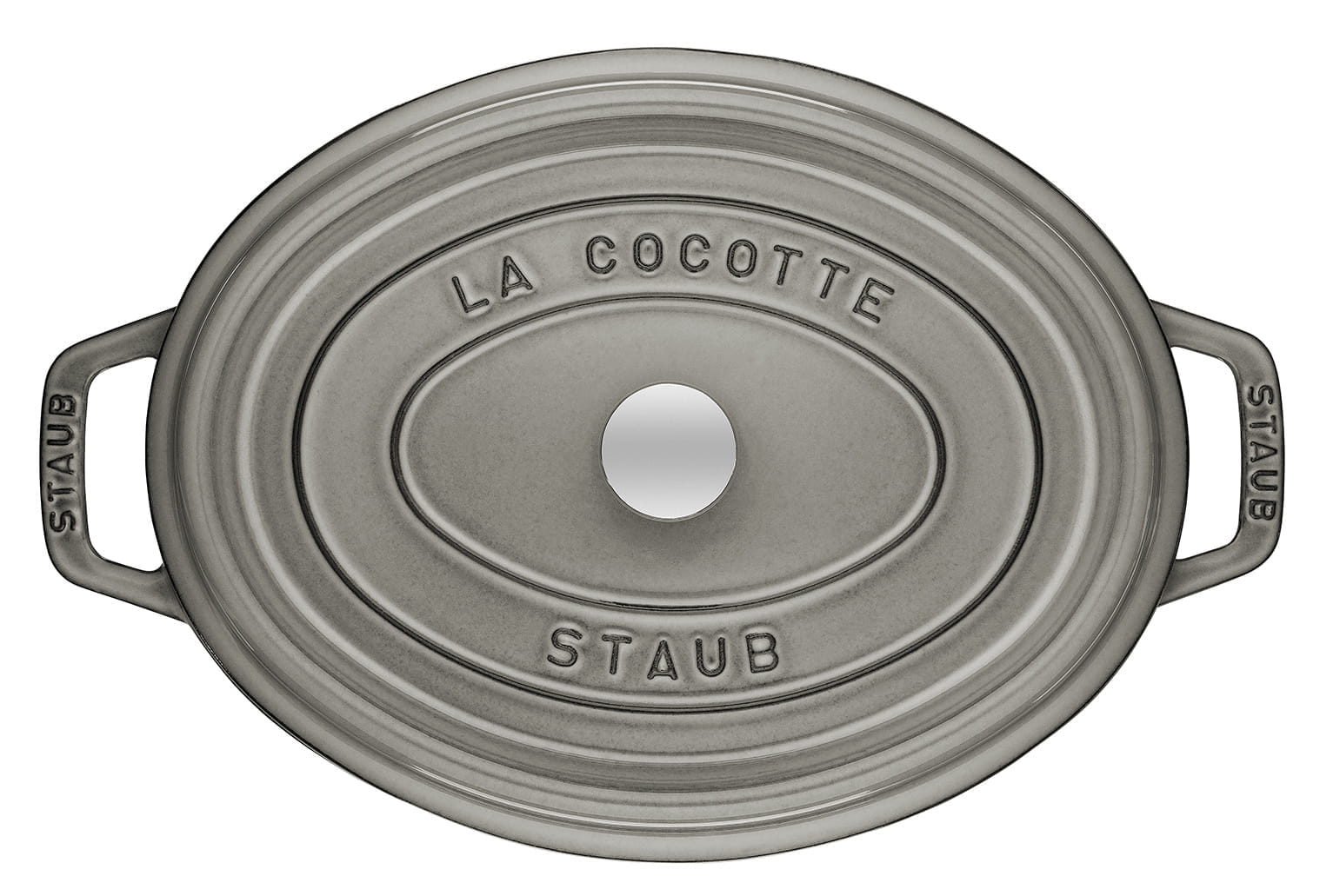 Staub Cocotte Bräter Gusseisen oval 17 cm grau oben