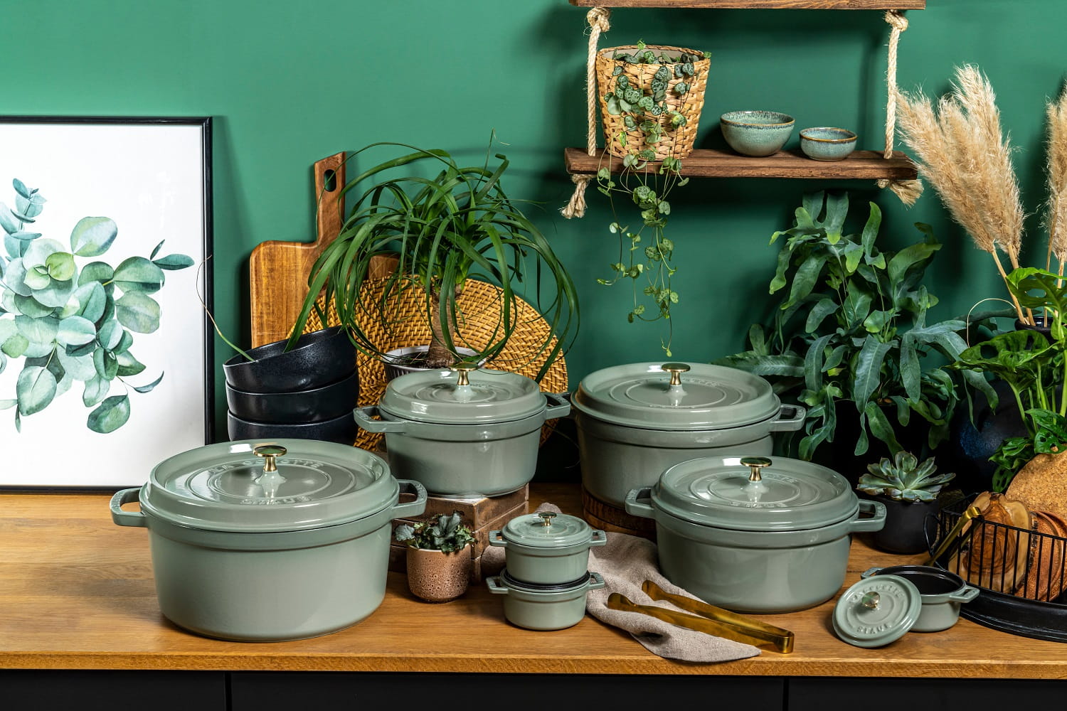 Staub Cocotte Bräter Gusseisen rund 20 cm Eukalyptus