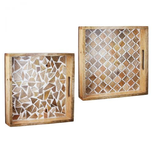 Gilde Mangoholz Tablett "Taverno", quadratisch, natur mit Muster - 38 x 38 x 5 cm, sortiert
