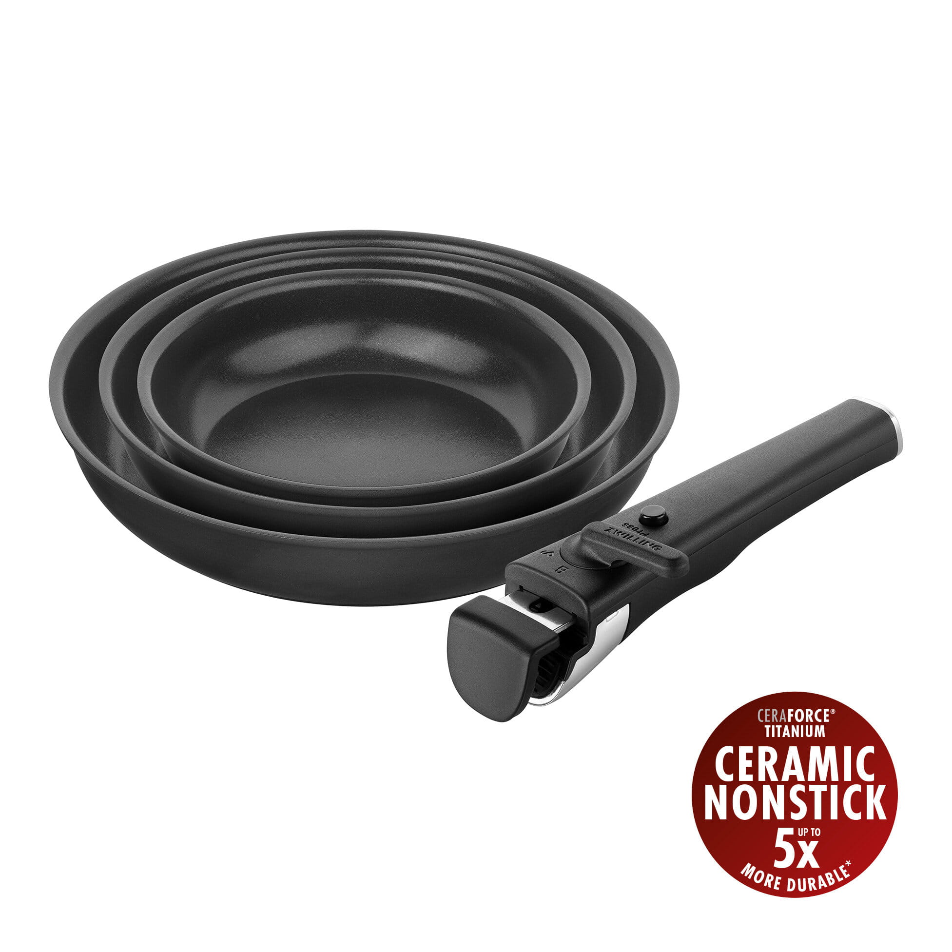 ZWILLING Unlock Bratpfannenset 4-tlg (20, 24 & 28cm + abnehmbarer Griff)