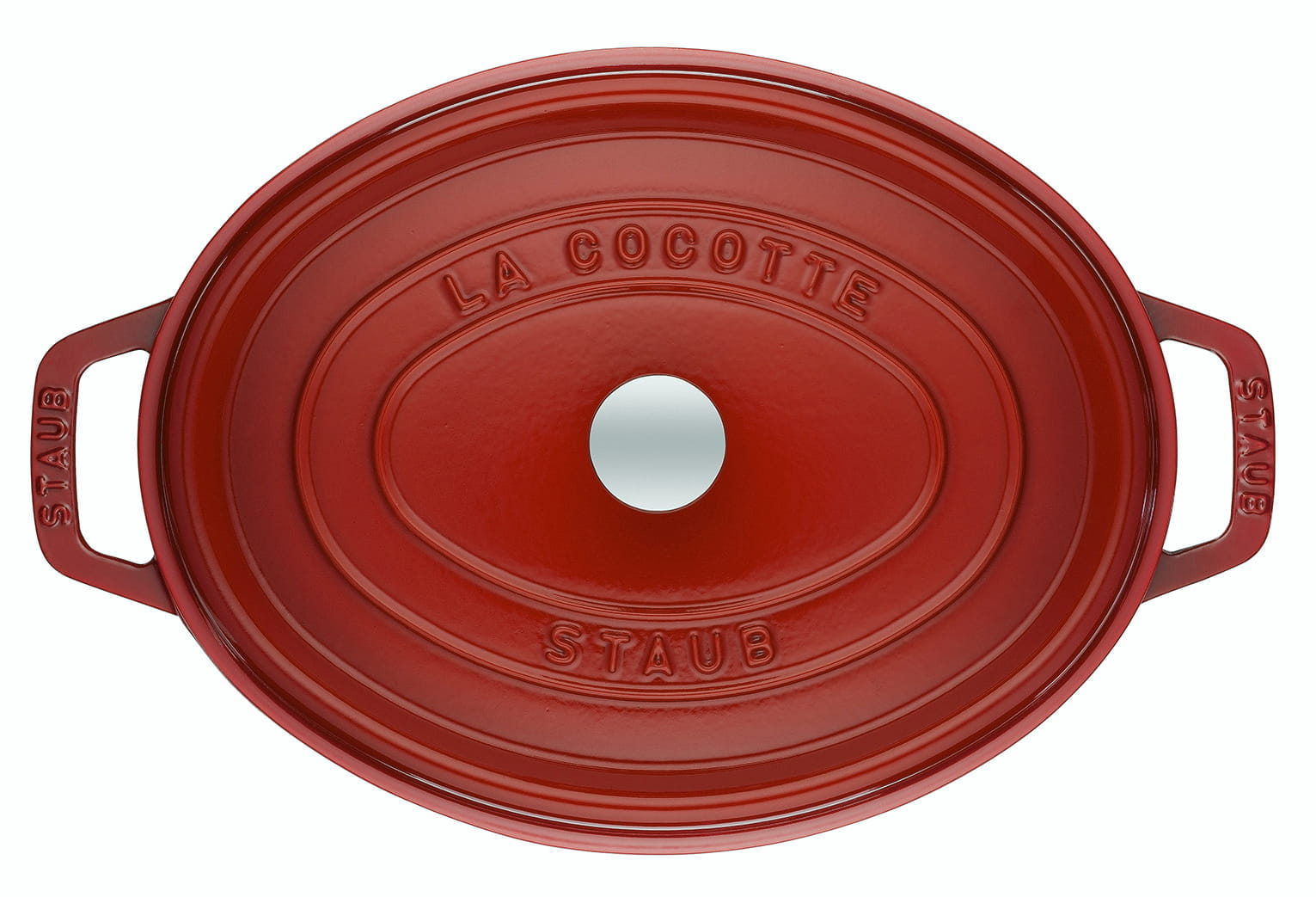 Staub Cocotte Bräter Gusseisen oval 23cm Kirsche oben