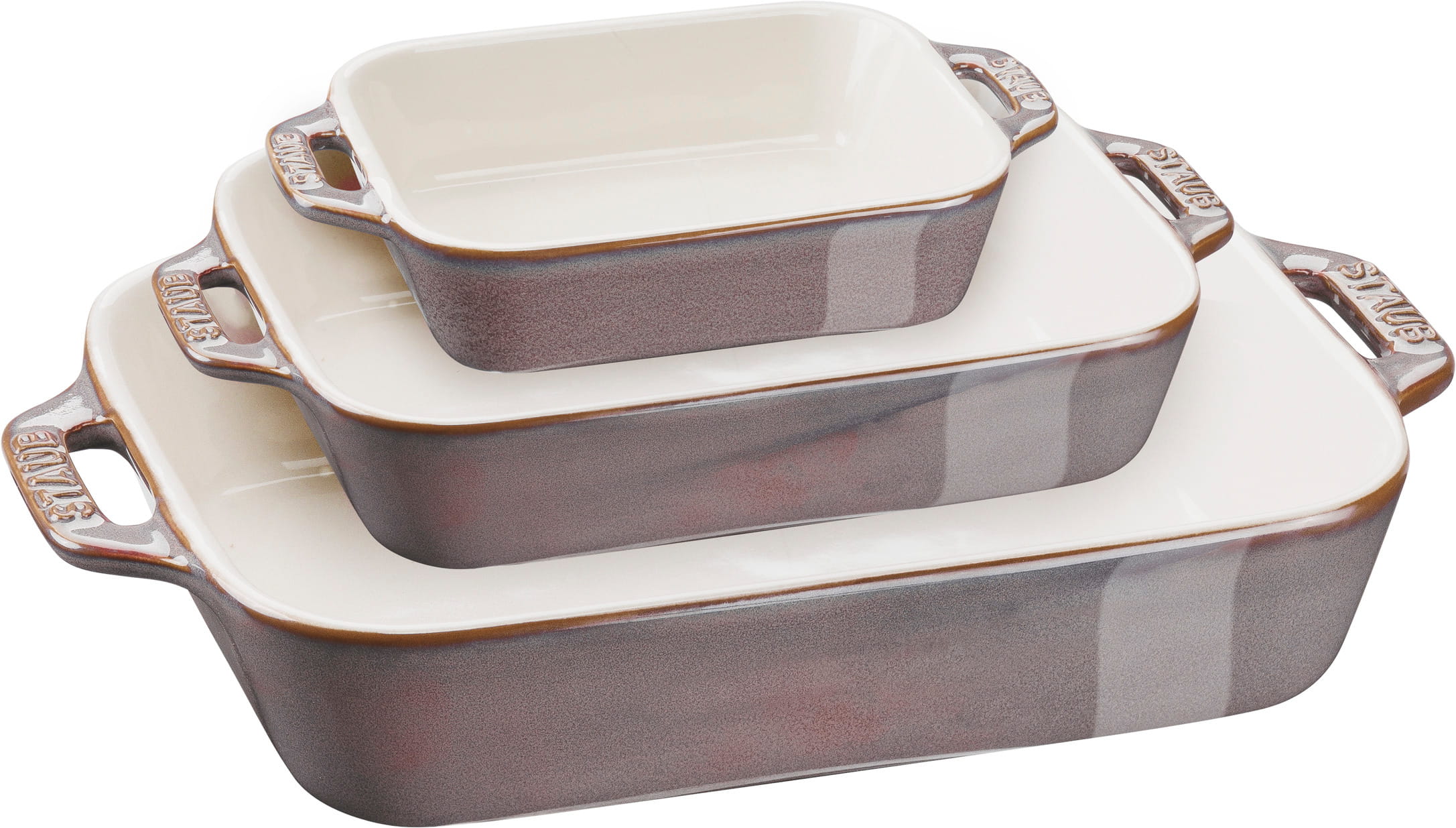 Staub Keramik Ofenformenset, 3-teilig rechteckig Antikgrau