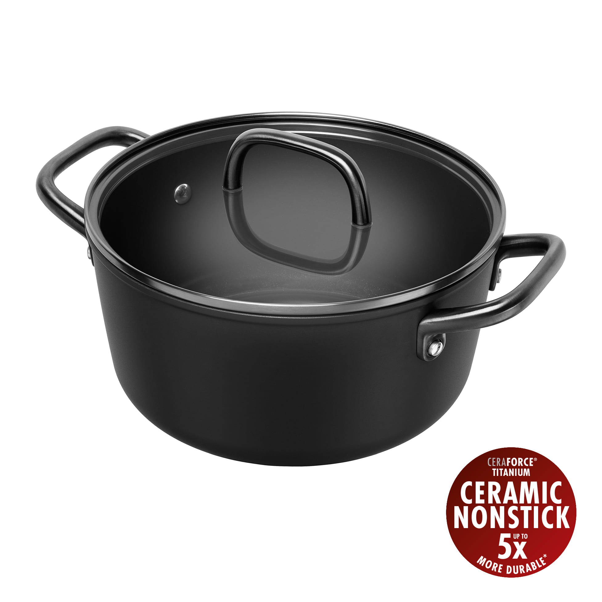 ZWILLING Milano Kochtopf mit Glasdeckel, 24 cm | Schwarz | Aluminium | Ceramic Titanium