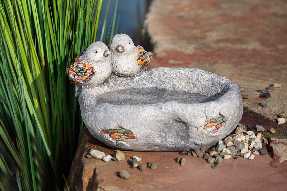Gilde Magnesia Deko Vogeltränke "Stone", Grau/Bunt - 24 x 33 x 18 cm