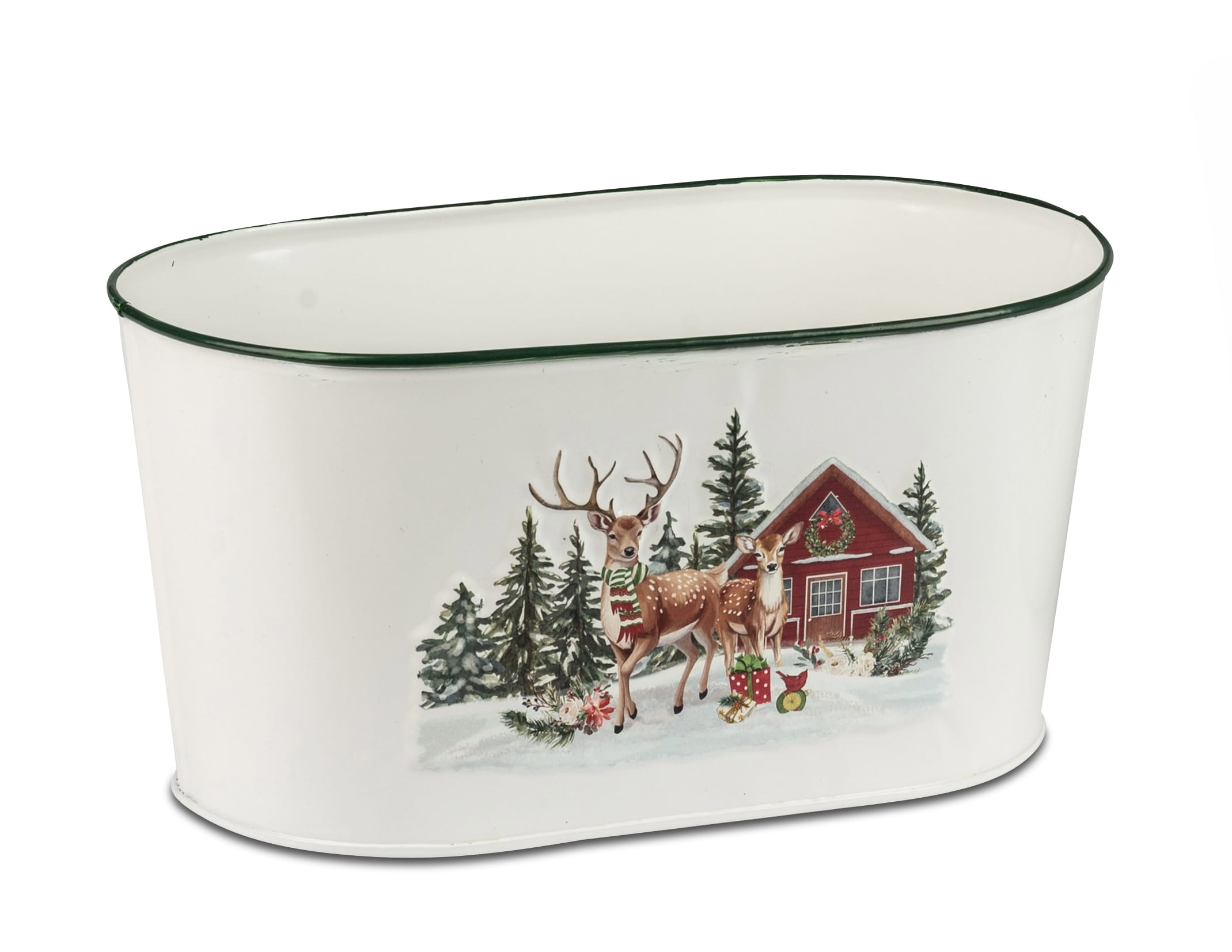 formano Metalljardiniere / Pflanzgefäß mit weihnachtlichem Hirschmotiv, 26 cm