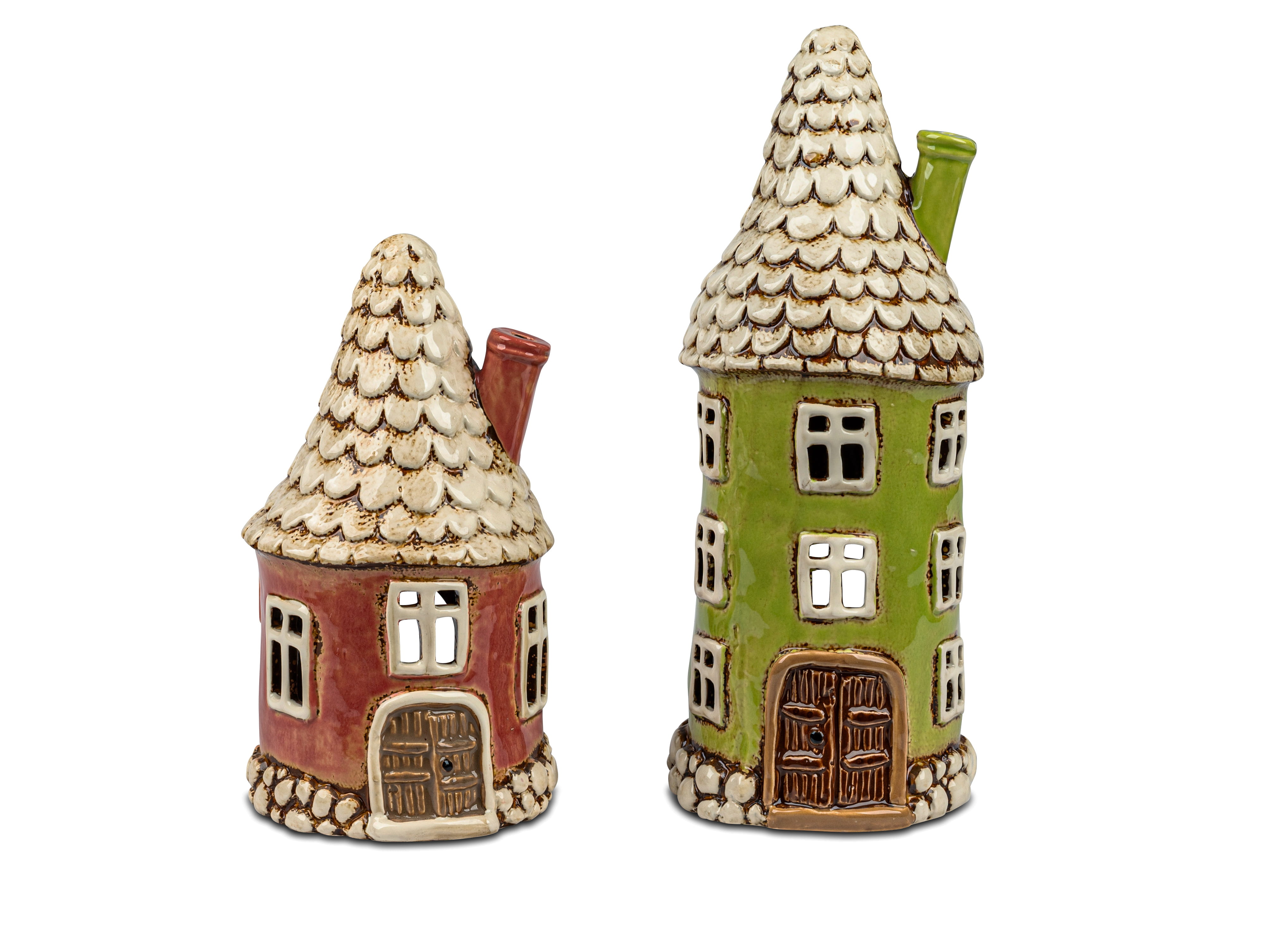 formano Windlicht Häuser Steinzeug handbemalt rund