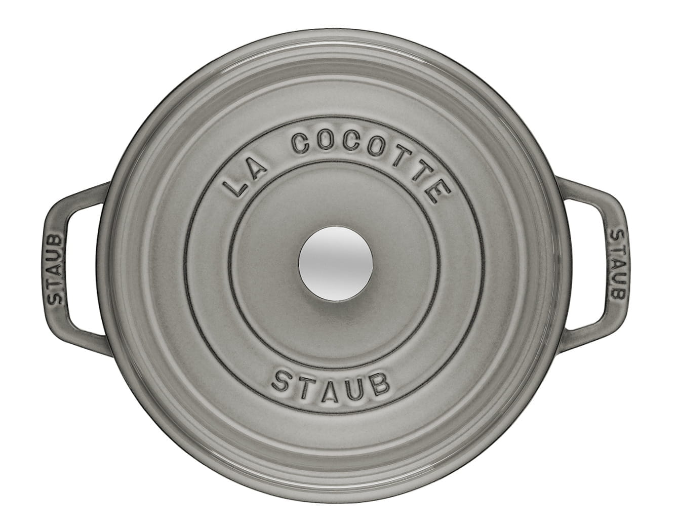 Staub Cocotte Bräter Gusseisen rund 28cm grau oben