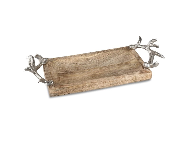 formano Tablett Elch aus Mangoholz mit Alu-Geweihgriffen, 40 x 15 cm