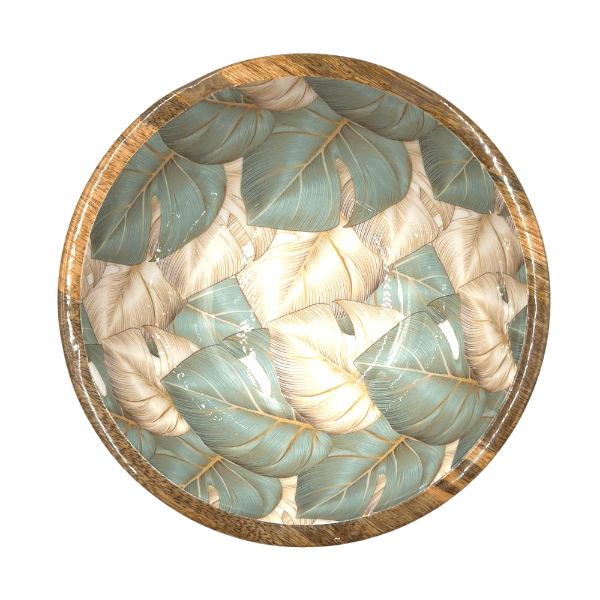 byRoom Mangoholz Schüssel Monstera Ø 24 cm, grün/beige