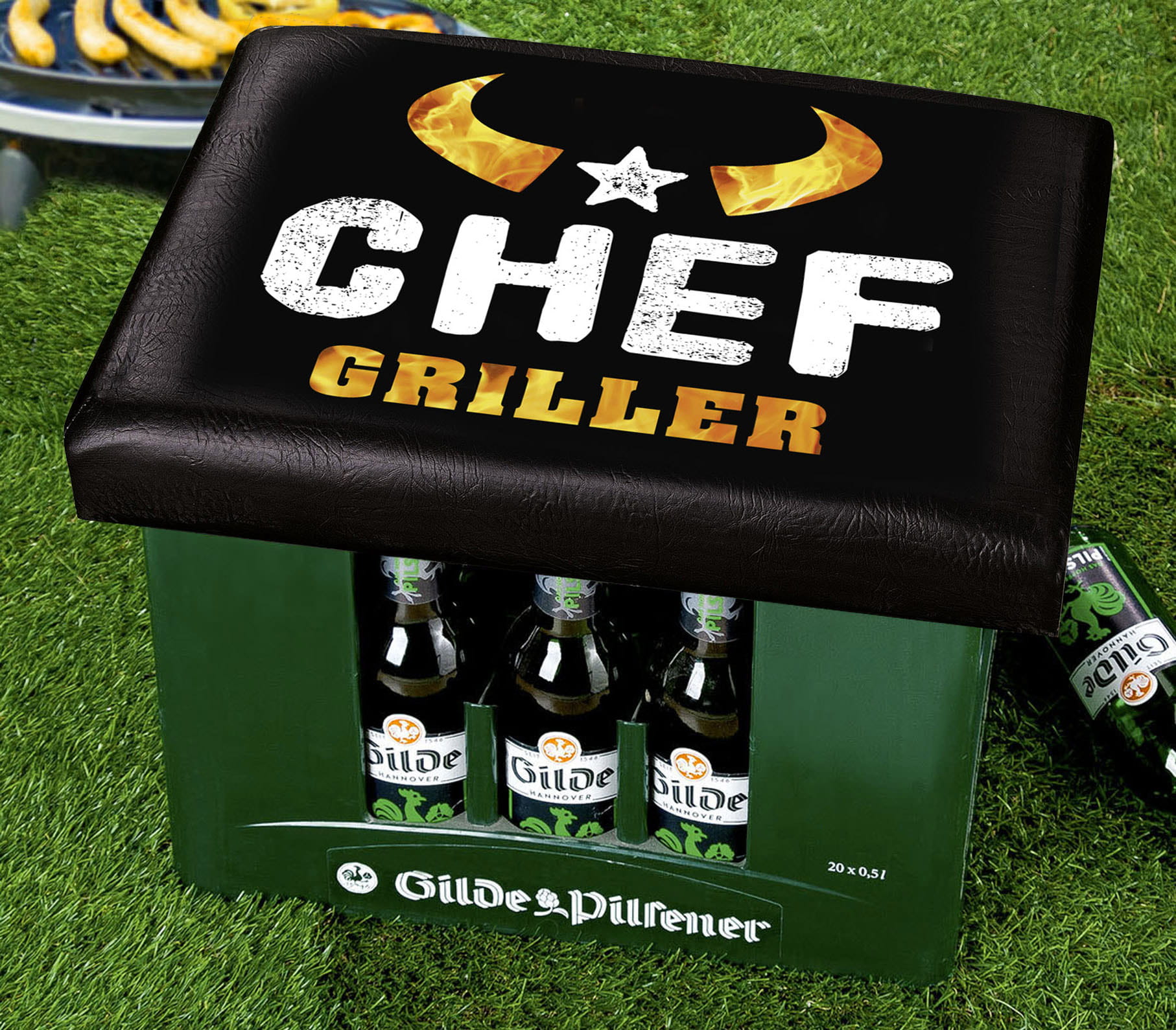 Gilde Sitzpolster für Getränke-/Bierkiste "Chef Griller" 34 x 44 cm