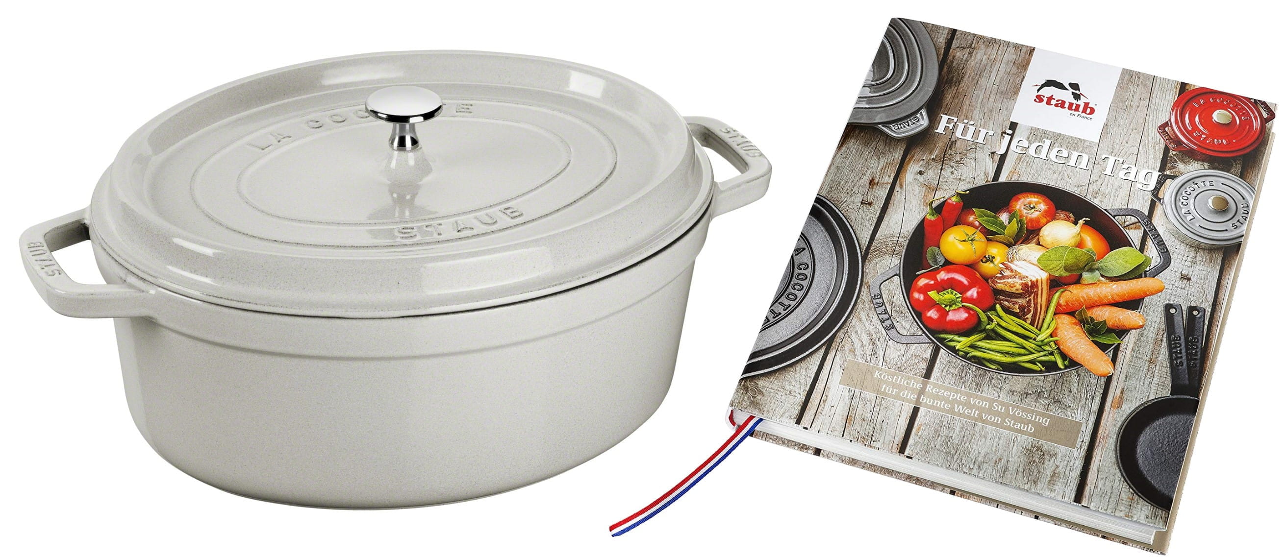 Staub Cocotte Bräter Gusseisen oval 33cm Weißer Trüffel