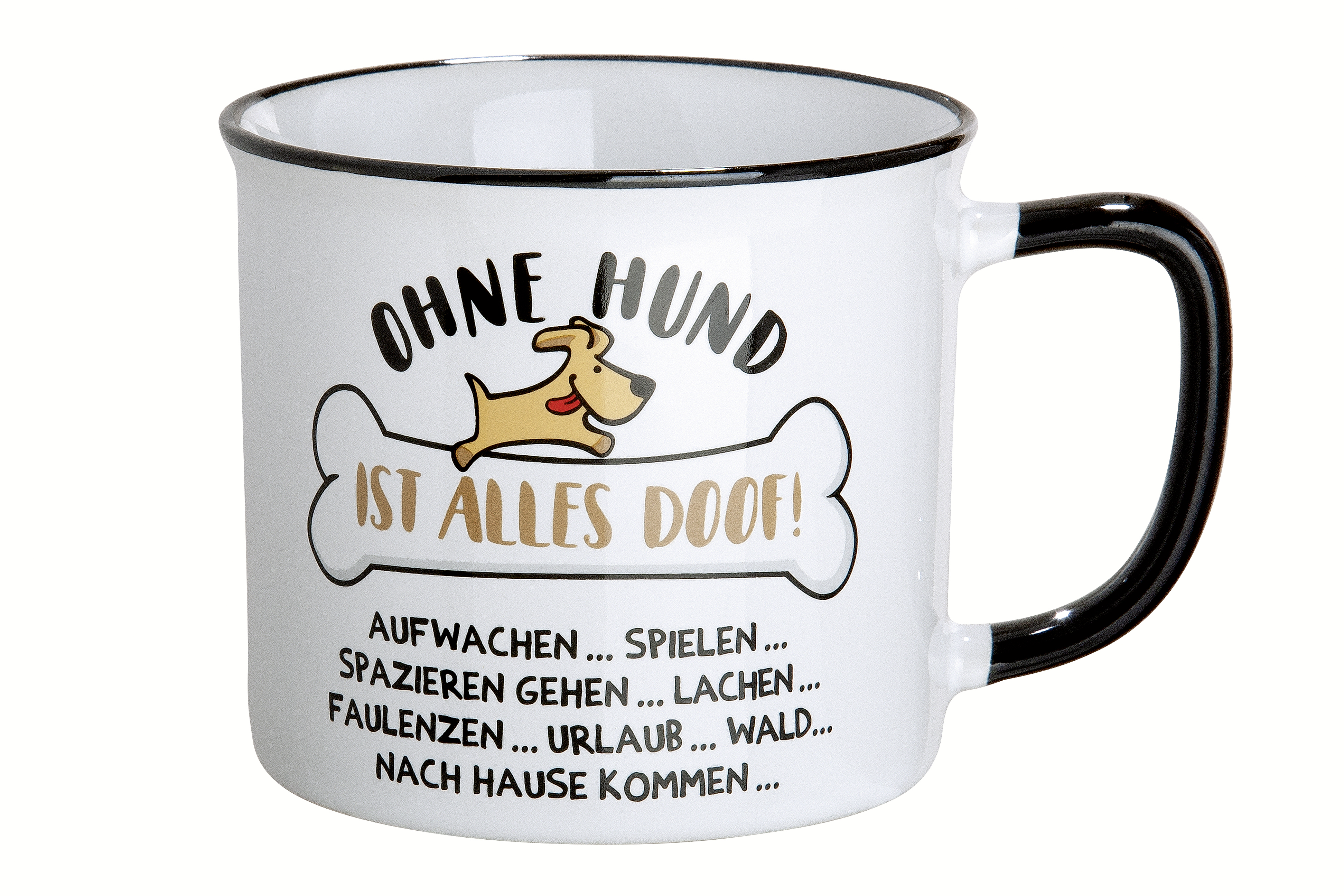 Gilde Keramik Becher Tasse "Ohne Hund ist alles Doof" - 390 ml