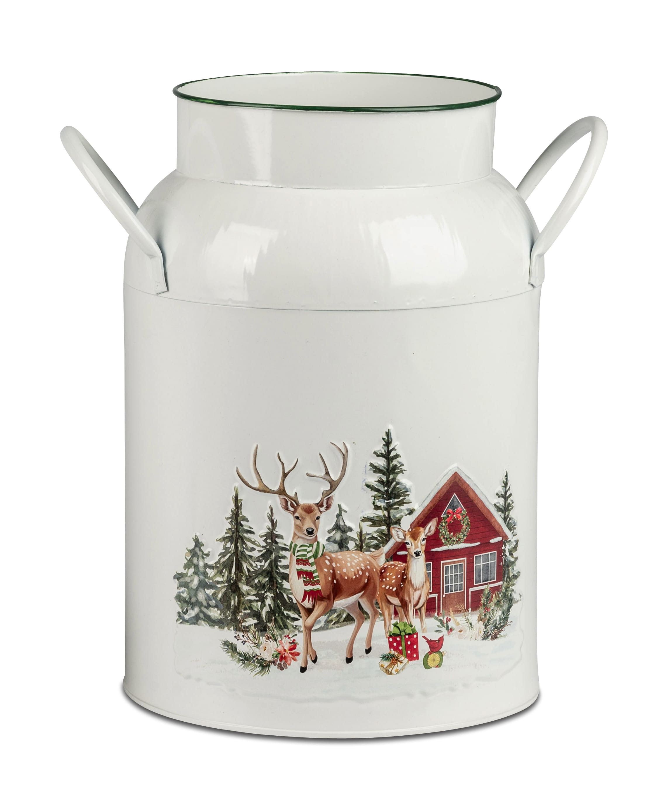 formano Metall Milchkanne / Pflanzgefäß mit weihnachtlichem Hirschmotiv, 26 cm