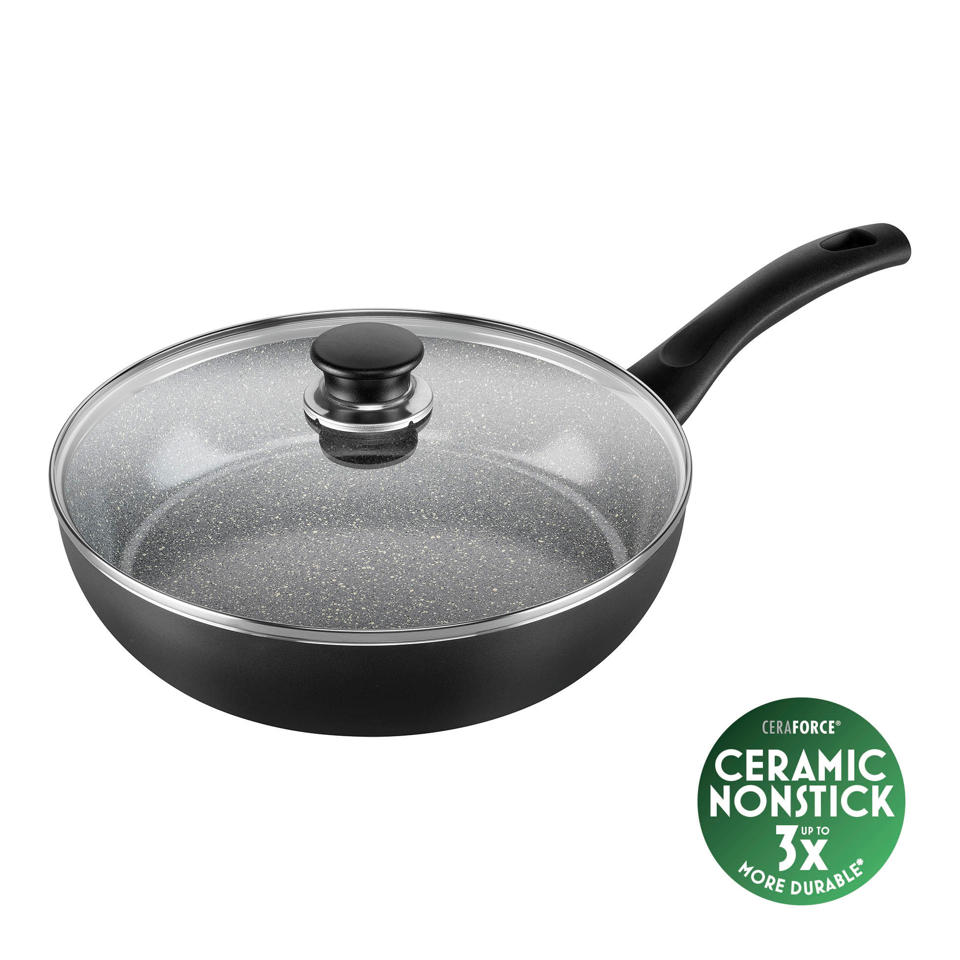 Ballarini Bologna Schmorpfanne mit Glasdeckel, 28 cm | rund | Aluminium | Keramische Antihaftbeschichtung