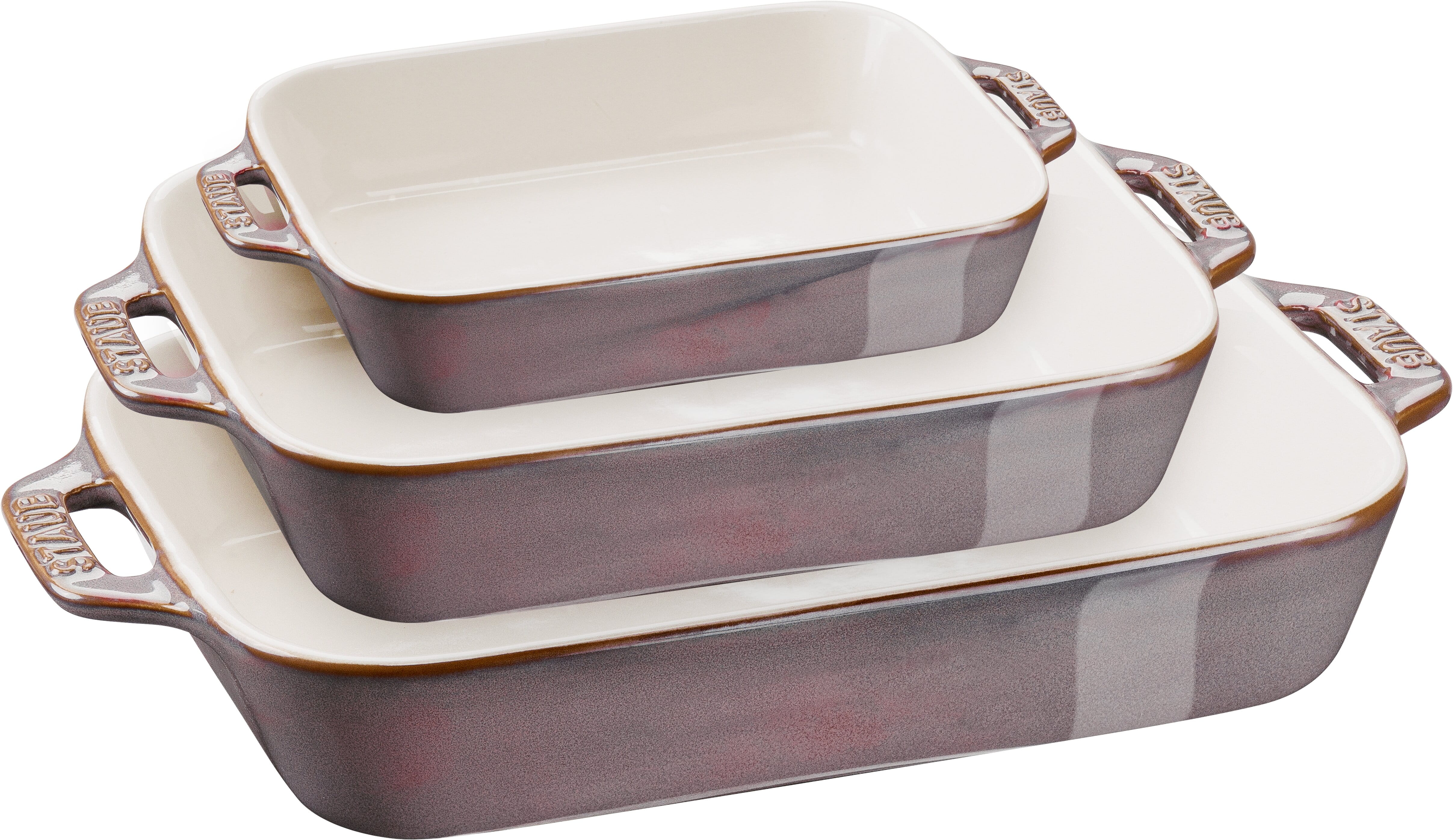 Staub Keramik Auflaufformen Antik-Grau Set 3 tlg rechteckig