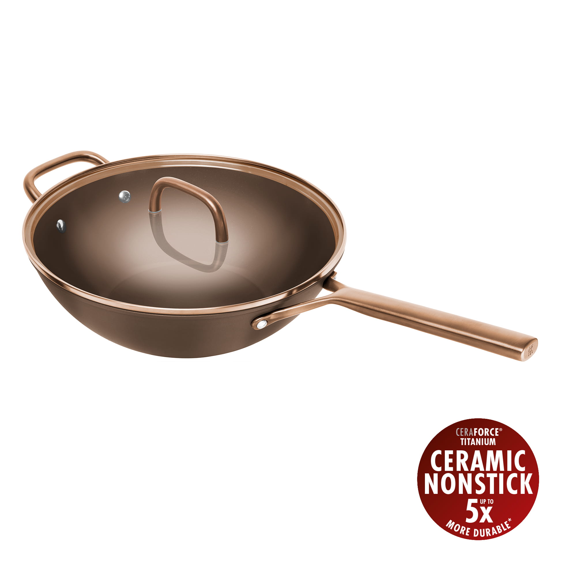 ZWILLING Milano Wok mit Glasdeckel, 30 cm | Braun | Aluminium | Ceramic Titanium