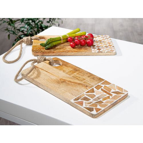 Gilde Mangoholz Schneidebrett "Taverno", rechteckig, natur mit Muster - 18 x 36 x 2 cm, sortiert