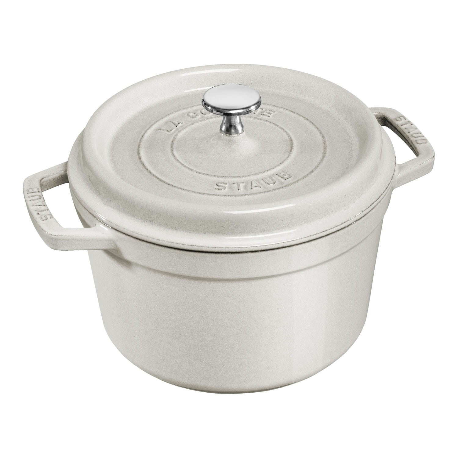 Staub Cocotte Bräter Gusseisen hoch, rund 24 cm Weisser Trüffel