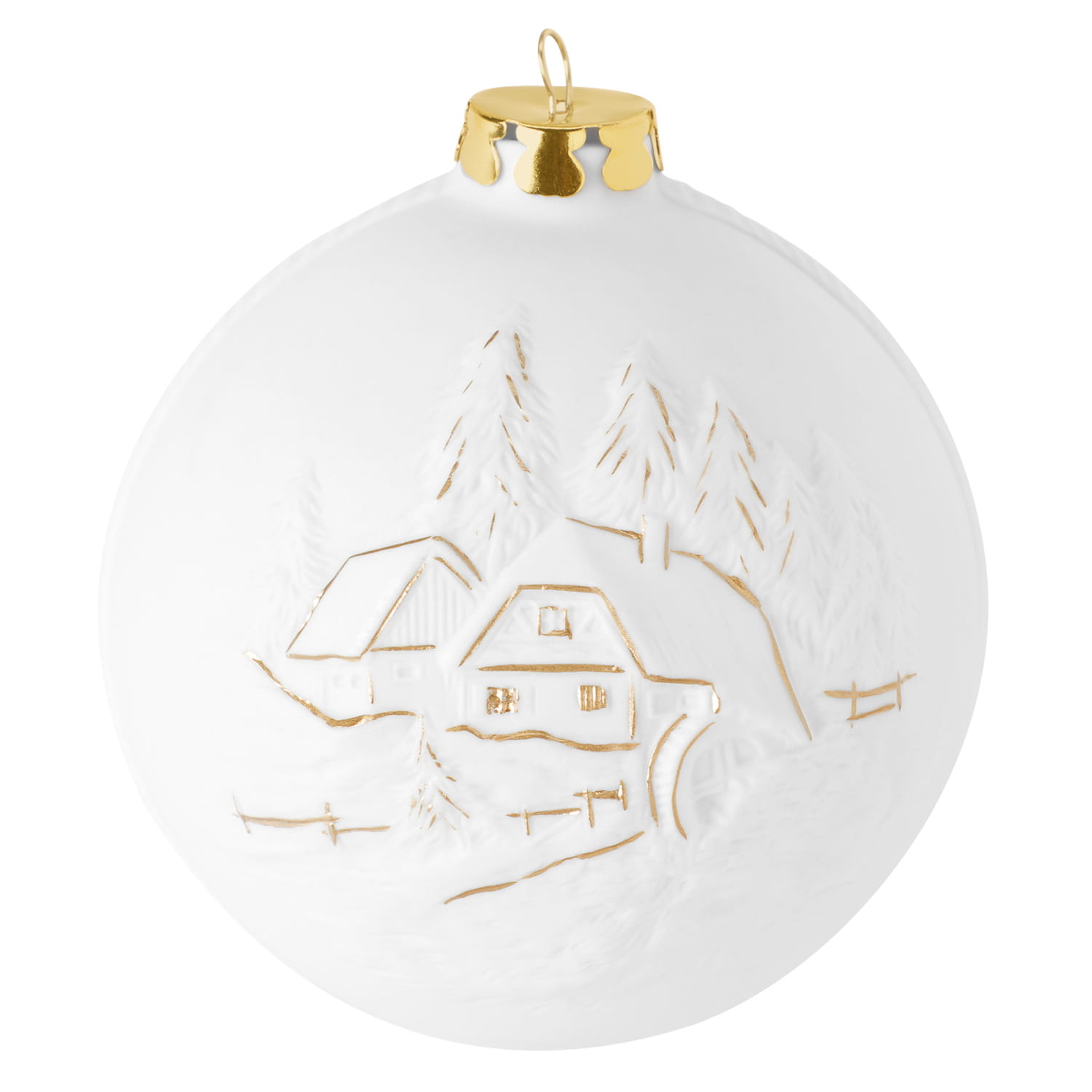Seltmann Porzellan Weihnachtskugel, "Wasserrad und Mühle" Ø 8 cm, Weiß/Gold