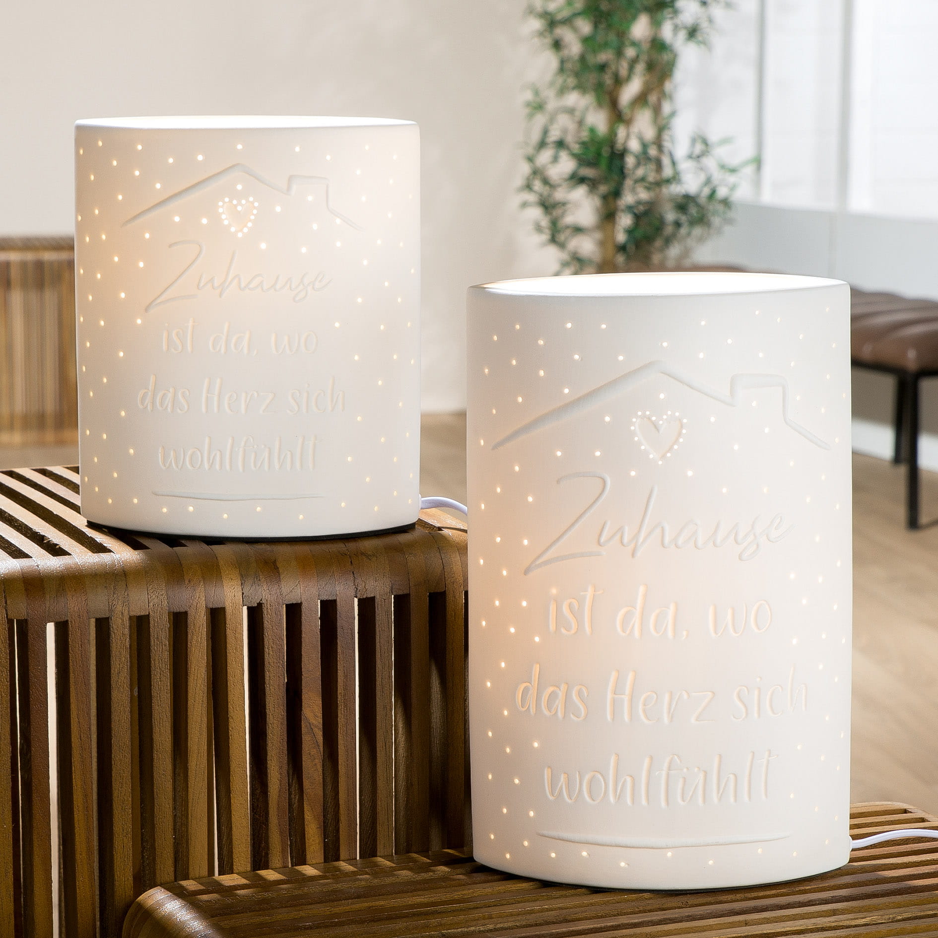 Gilde Porzellan Lampe "Zuhause" - 20,5 cm Tischleuchte