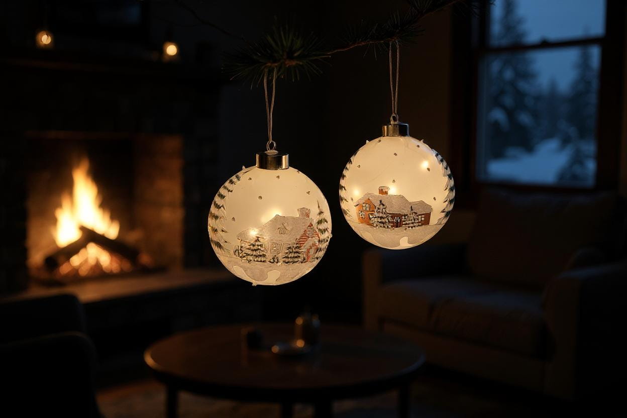 formano LED Hänger Weihnachtskugel Ø 12 cm, mattes Glas, handbemalt mit LED-Licht & Timer, Winterdekor