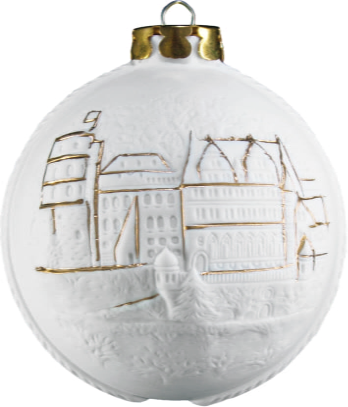 Seltmann Porzellan Weihnachtskugel, "Heidelberg + Heiligen 3 Könige" Ø 6 cm, Weiß/Gold