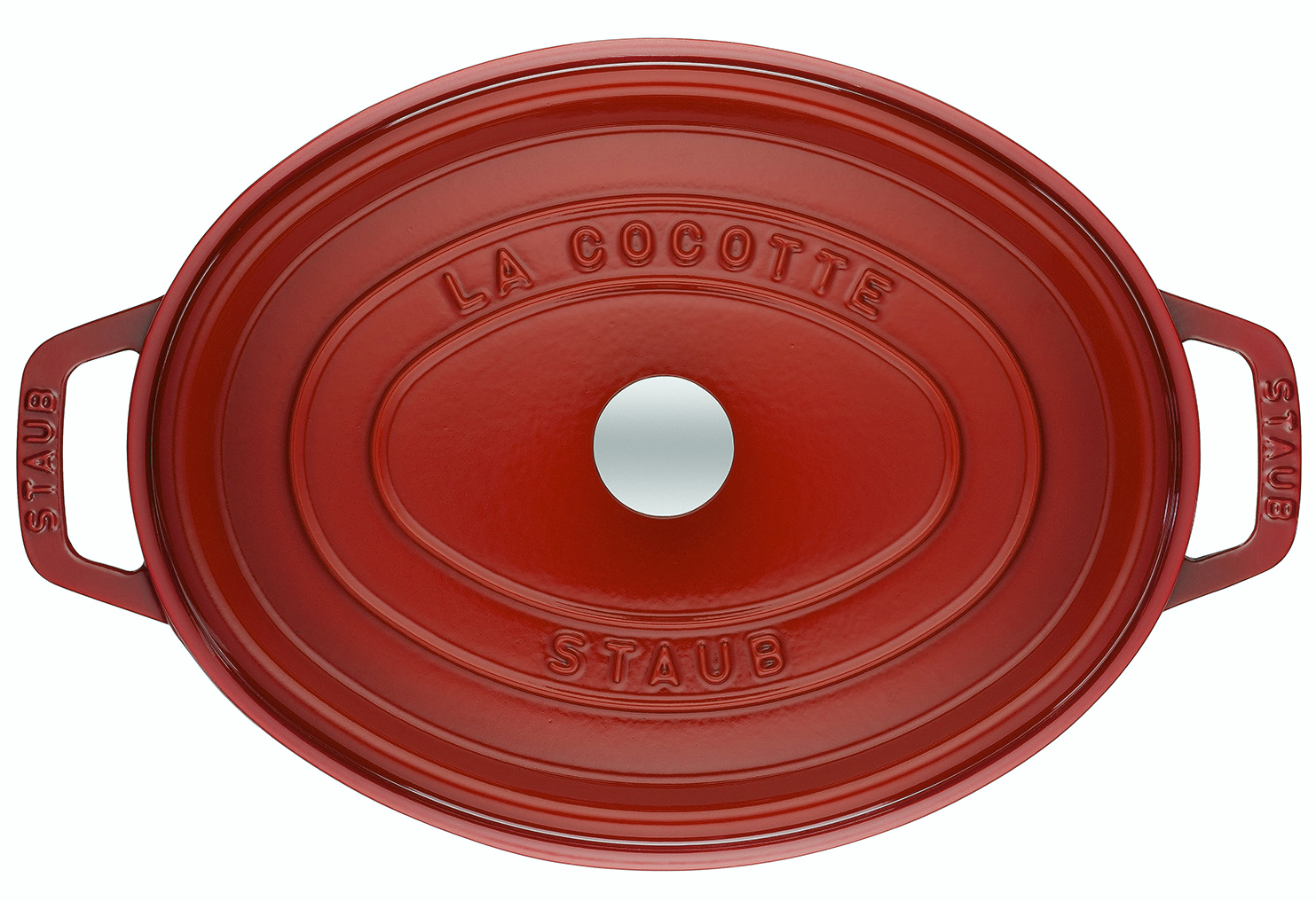 Staub Cocotte Bräter Gusseisen oval 37cm Kirschrot oben