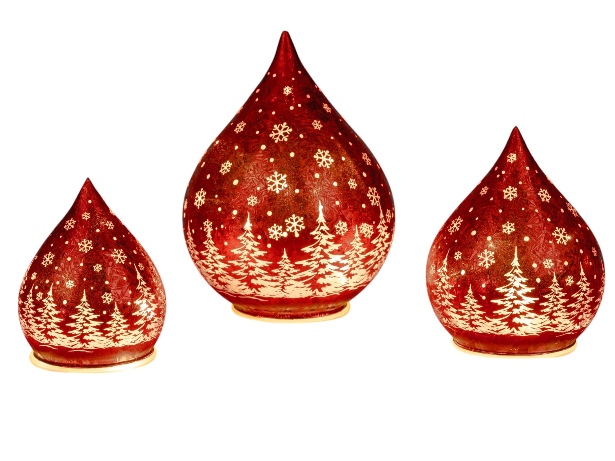 formano Weihnachts-Tropfen 13 cm, Farbglas Rot in Frosty-Optik mit LED-Licht & Timer, winterl. Dekor