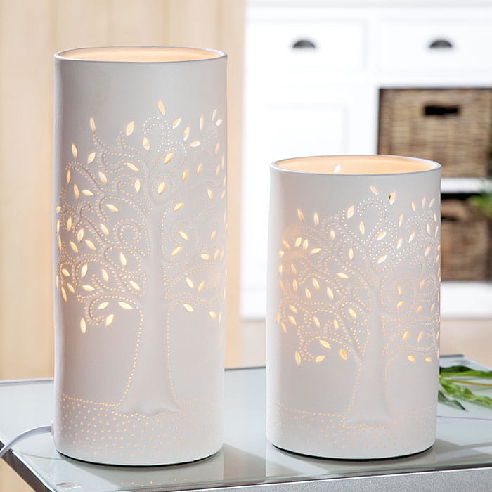 Gilde Porzellan Lampe Zylinder Lebensbaum - 28 cm