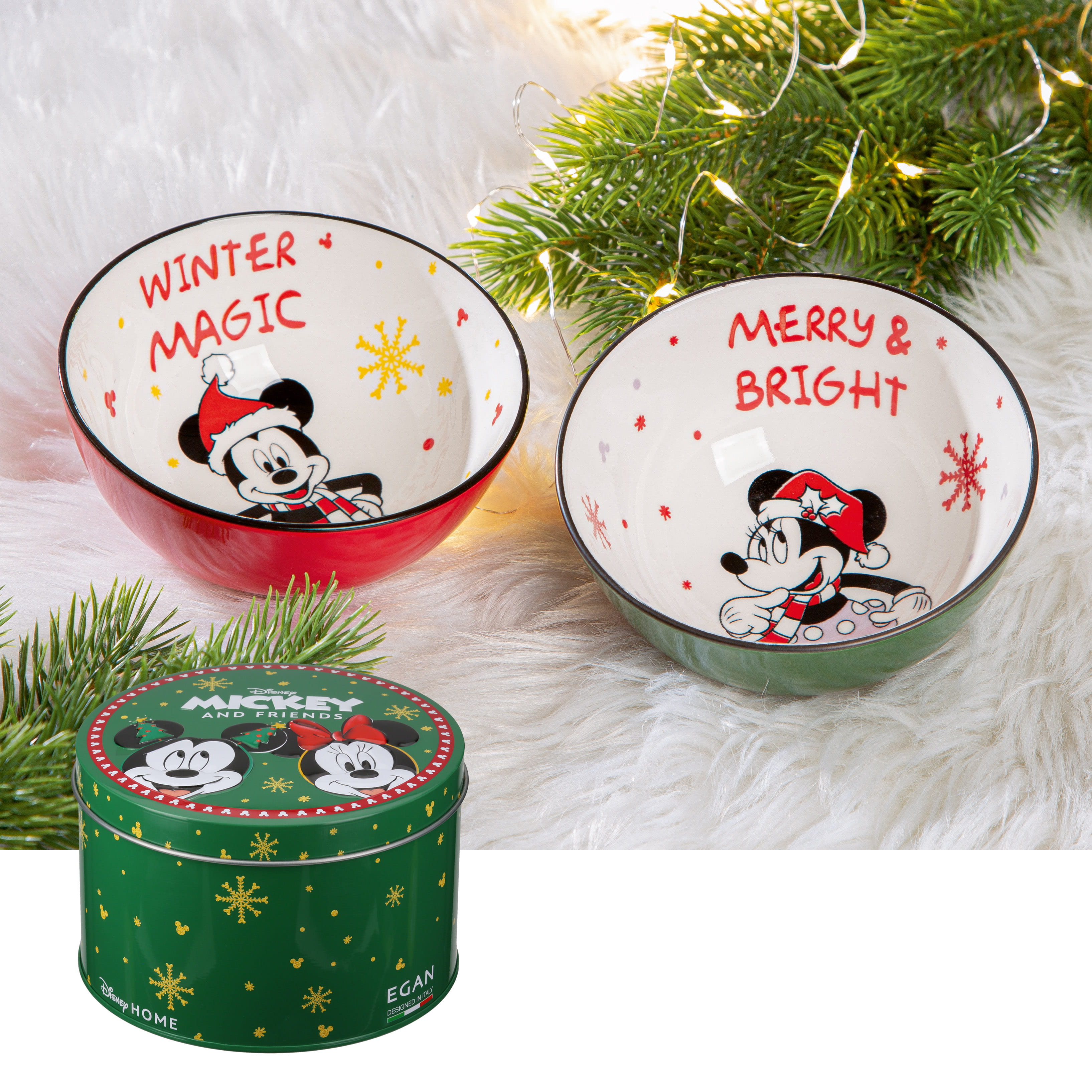 Gilde Disney Porzellan Schale /Schüssel Mickey & Minnie Mouse - Winter Magic 2er Set, - Ø 11,5 cm 