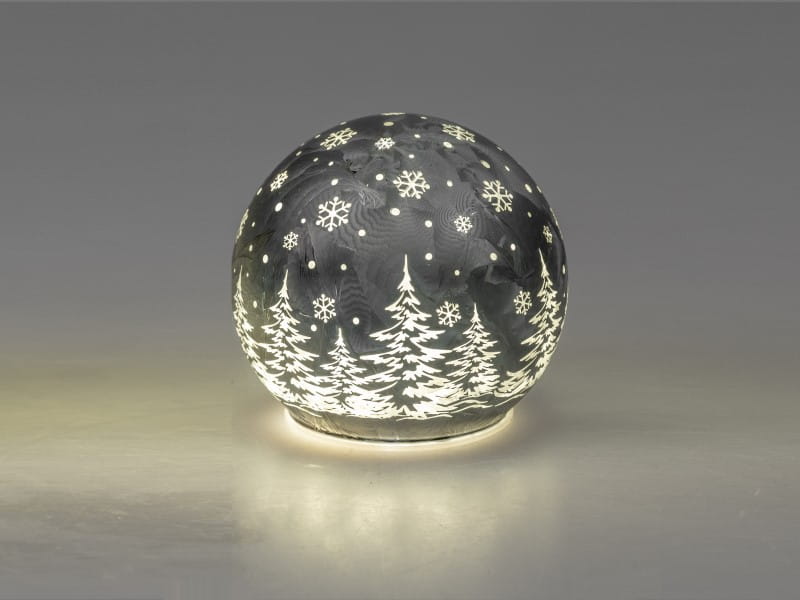 formano Deko-Kugel 12 cm, Farbglas eisgrau in geeister Optik, mit LED-Licht & Timer, winterl. Dekor