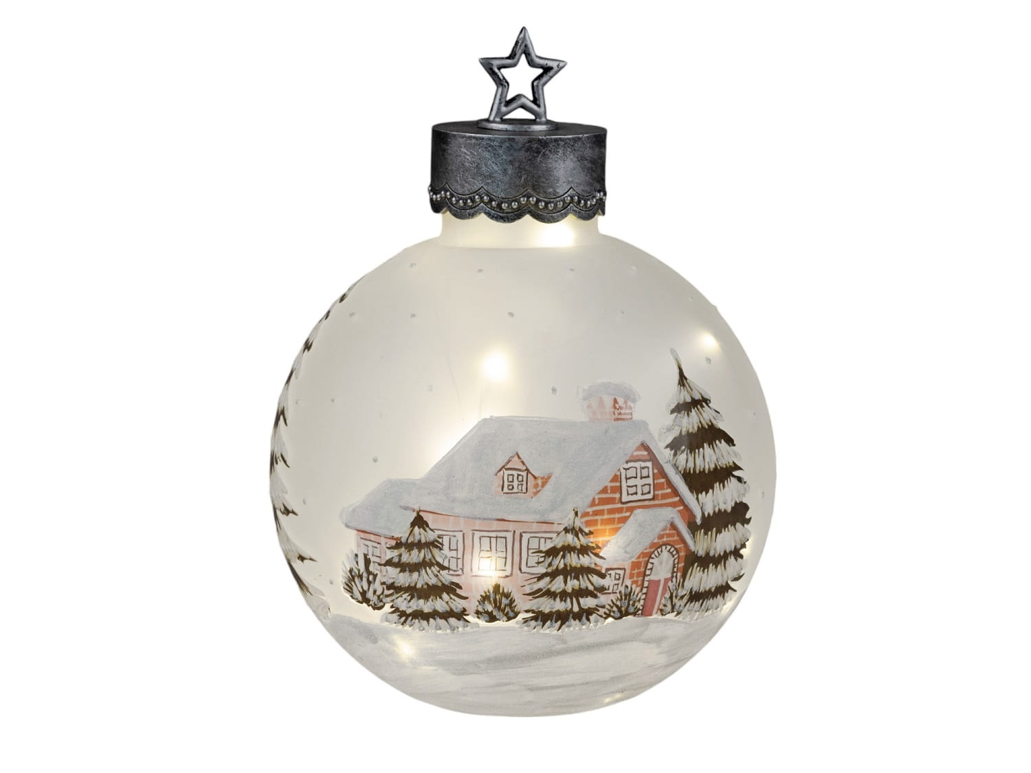 formano Deko-Kugel 35 cm, mattes Glas, handbemalt mit LED-Licht & Timer, Winterdekor + Stern