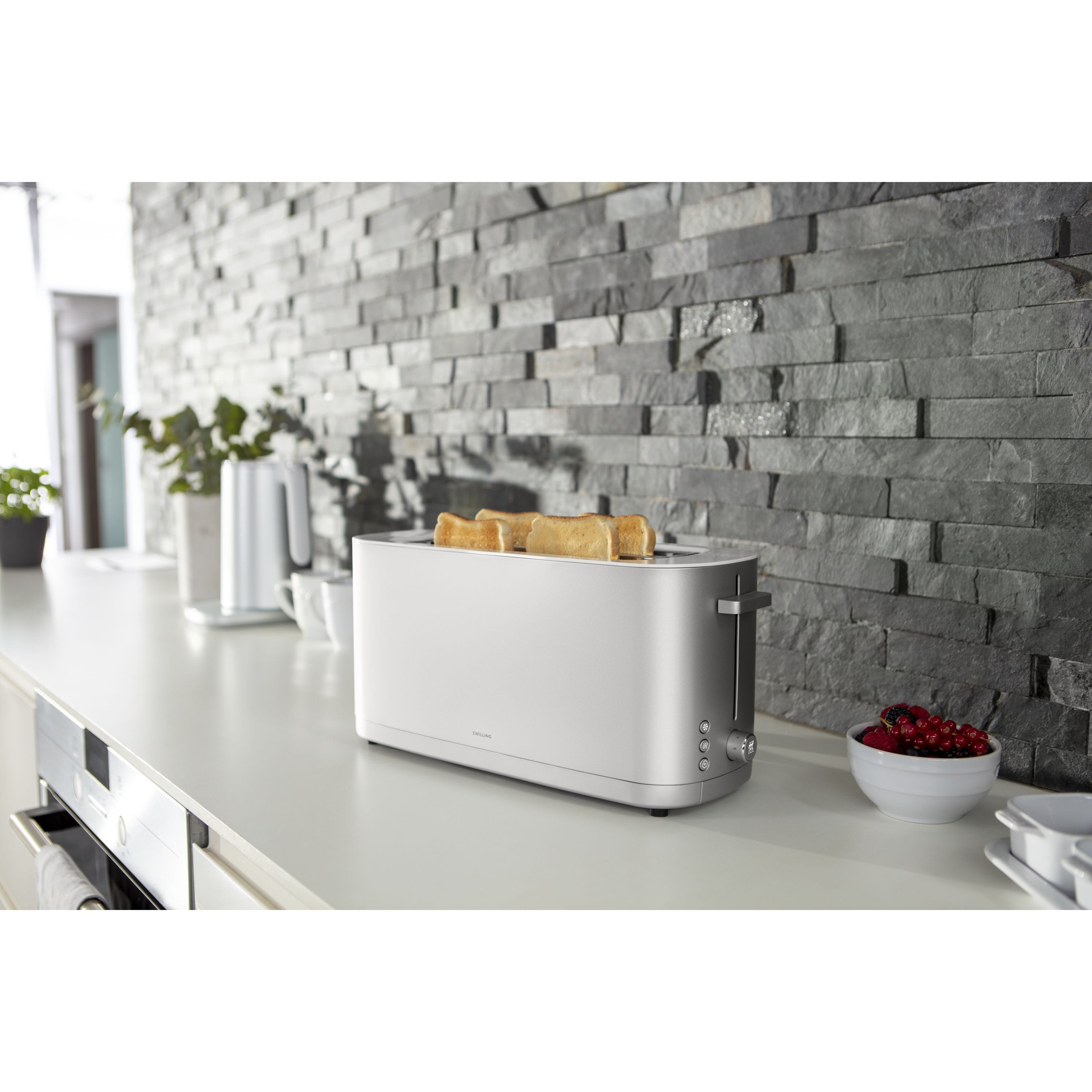 Zwilling Enfinigy Toaster mit Brötchenaufsatz, 2 lange Schlitze, Silber