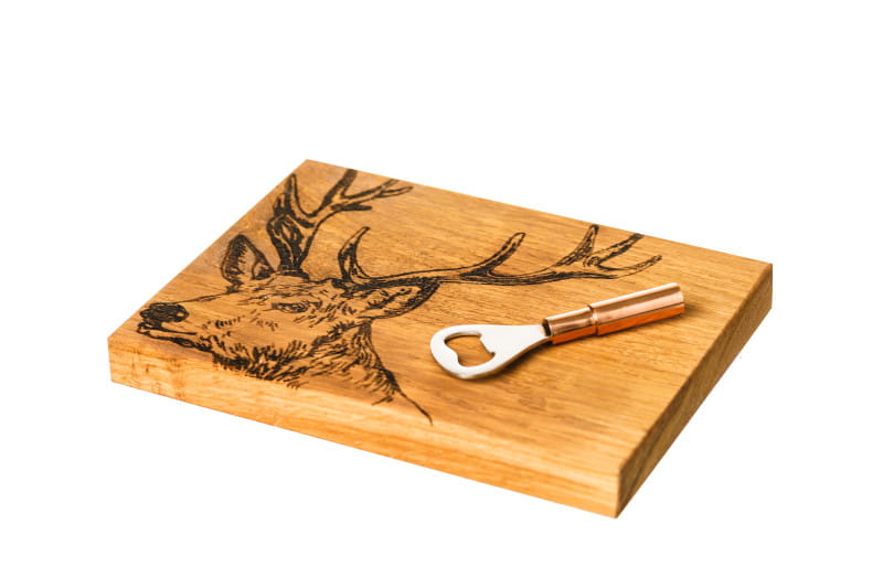 Scottish Eiche Schneidebrett 20 x 15 cm + Flaschenöffner 9 cm im Set - Hirsch