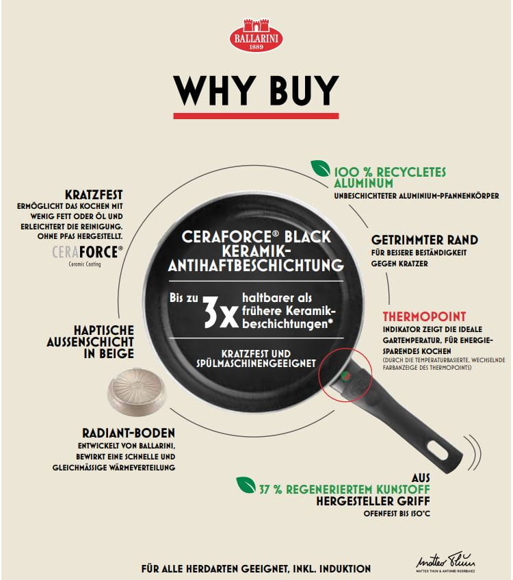 Ballarini Ledro Bratpfanne 32 cm, Aluminium, Keramikbeschichtung