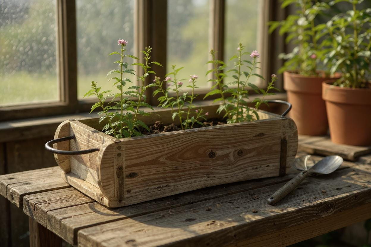 formano Holz Pflanzgefäß alte Ziegelform mit Metallbeschlägen, antike Optik, 15 x 32 cm