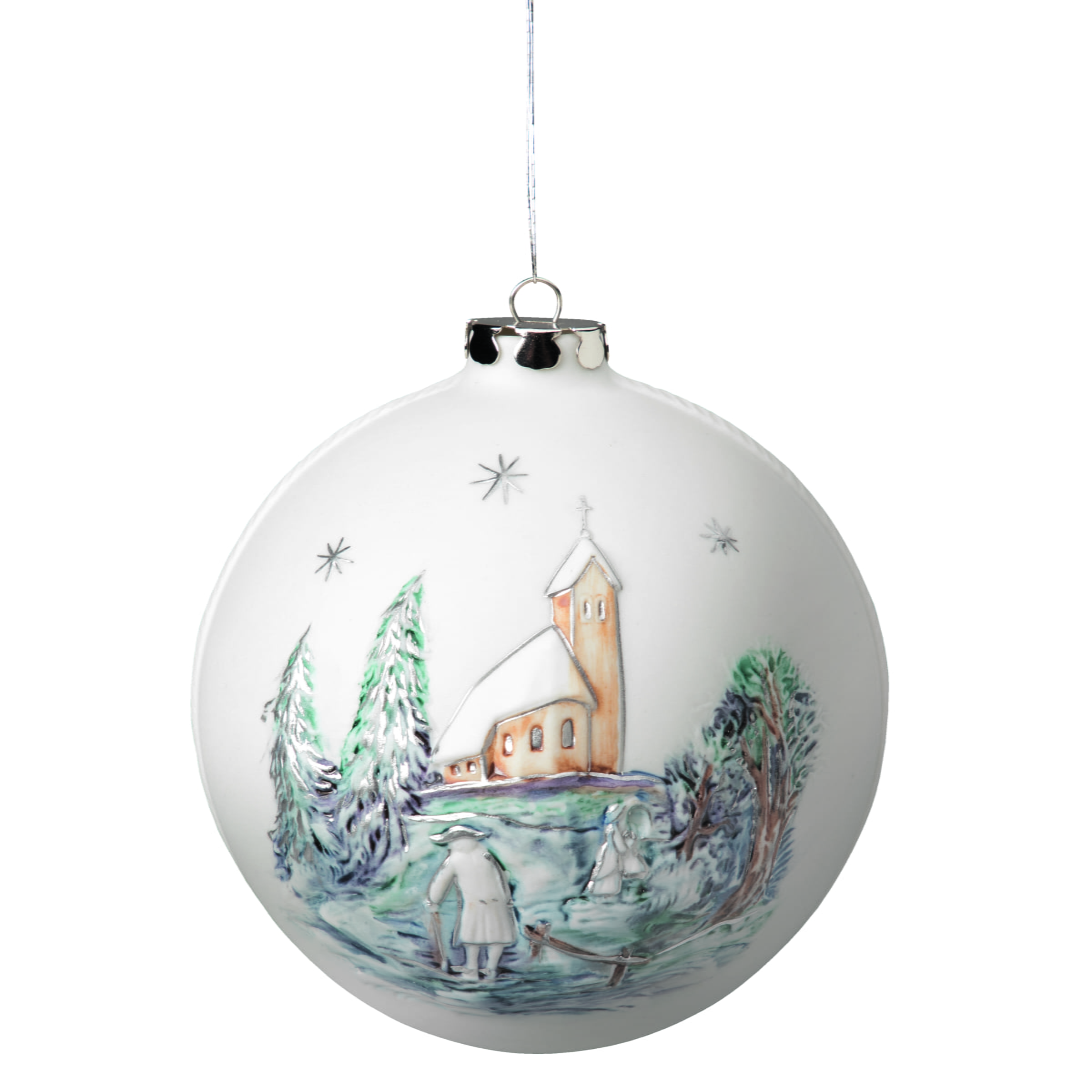 Seltmann Porzellan Weihnachtskugel, "Kirchgang + Kapelle" Ø 10 cm, bemalt