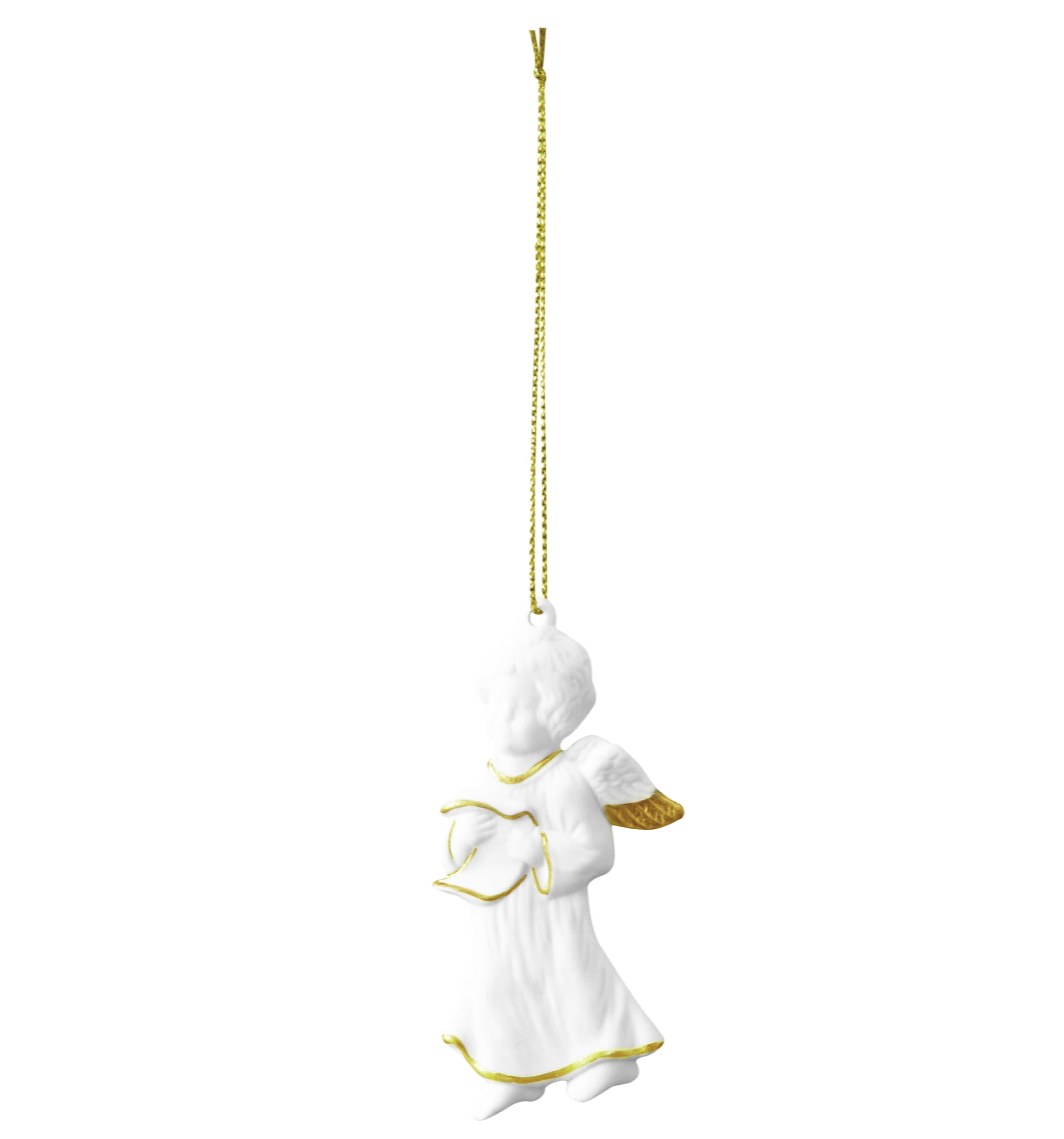 Seltmann Porzellan Weihnachtsanhänger "Singender Engel", 9 cm, Weiß/Gold