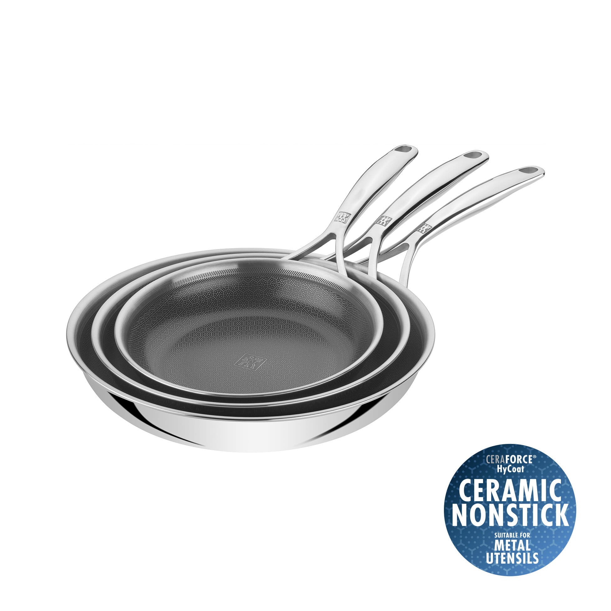 ZWILLING Peak Bratpfannenset 3tlg (20, 24 & 28cm) - 18/10 Edelstahl & Keramische Antihaft-Beschichtung