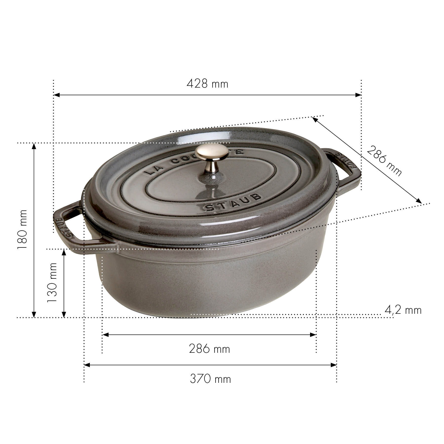 Staub Cocotte Bräter Gusseisen oval 37cm grau