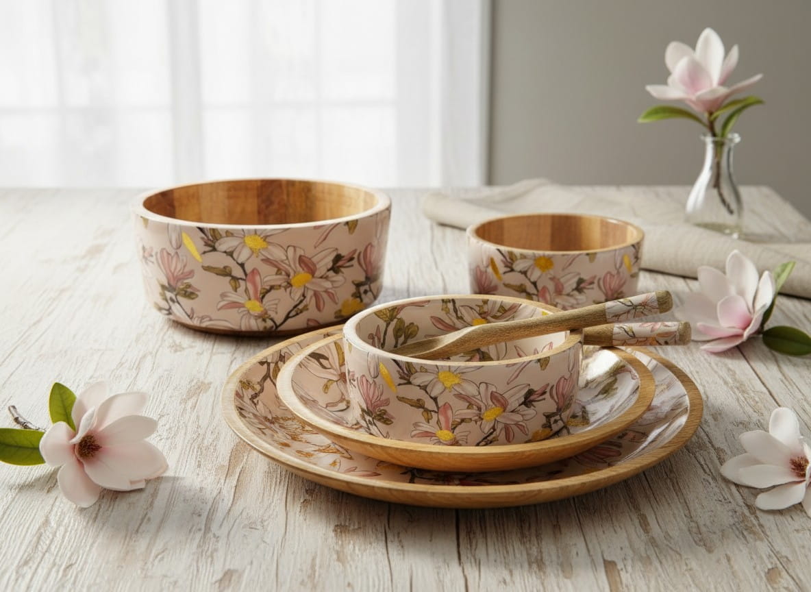 byRoom Mangoholz Schüssel-Set Magnolia beige, rose, gold, 2-teilig